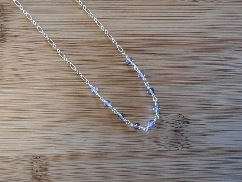 N144 - Amethyst and Sterling Silver Necklace (16.25 to 18 inches long)
